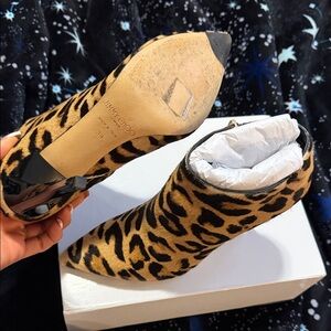 Jimmy Choo Leopard-Print Pointed Toe Ankle Booties in Tan & Black